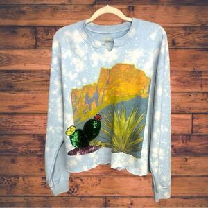 5 for $25🔥Gina Bleached Blue Desert Cut Off Cropped Sweatshirt Medium